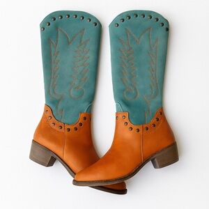 Matisse Tumbleweed Boots Turquoise & Cognac Leather Western Cowgirl 9.5EE NWOT